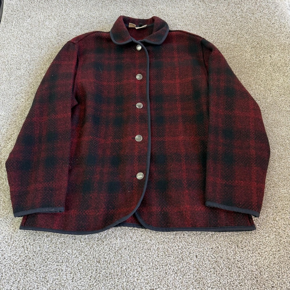 Woolrich Jacket Womens Medium Red Wool Plaid Button Front Collared Warm Outdoor